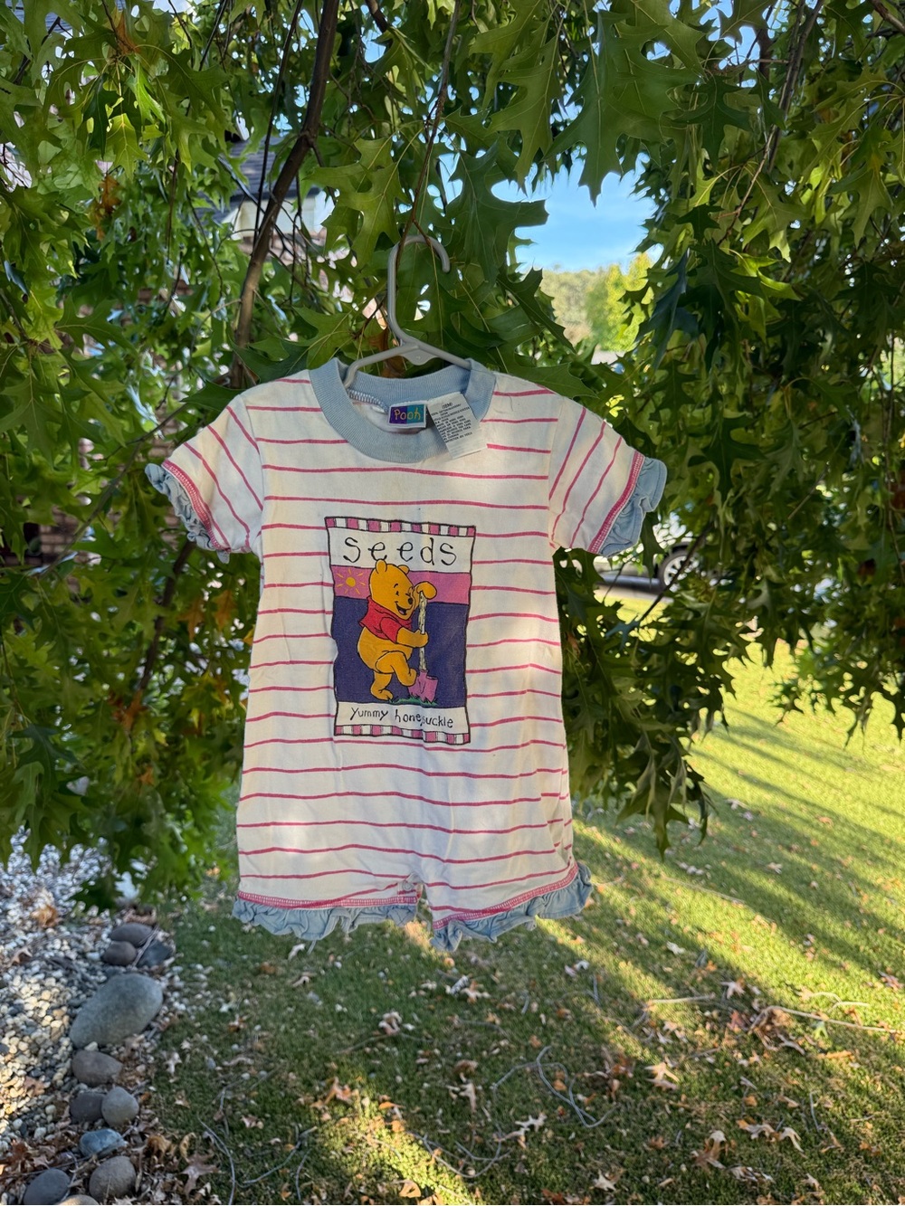 Vintage Winnie The Pooh Honeysuckle graphic striped Romper